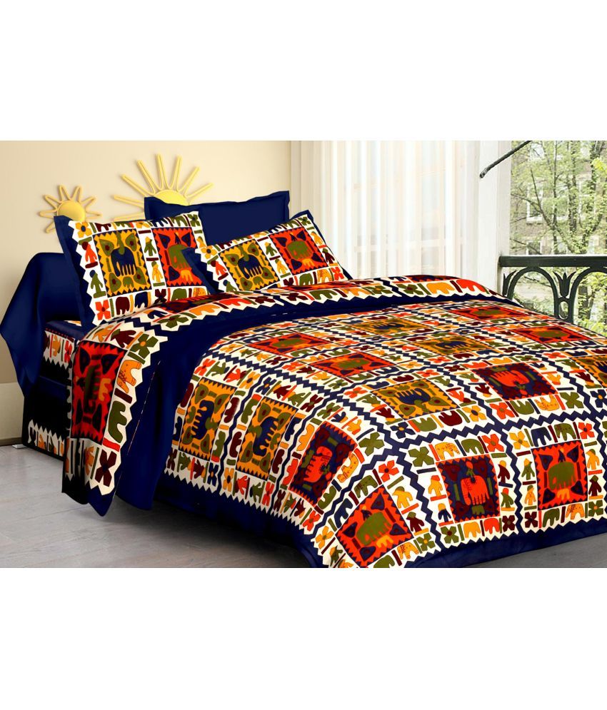     			Poorak Cotton Abstract Printed 1 Double Bedsheet with 2 Pillow Covers - Multicolor