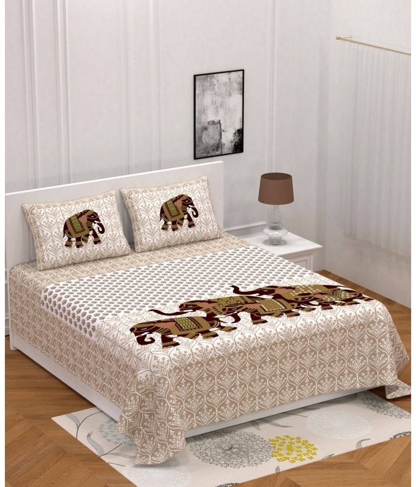     			Poorak Cotton Abstract Printed 1 Double Bedsheet with 2 Pillow Covers - Brown