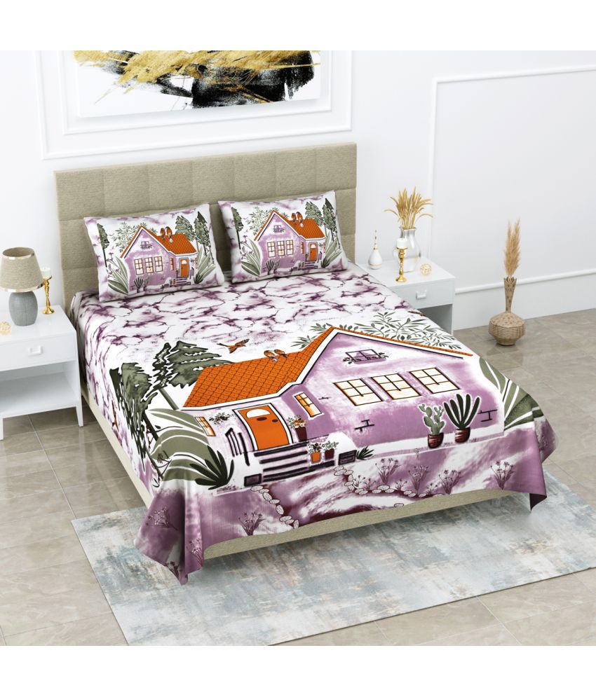     			Poorak Cotton Abstract Printed 1 Double Bedsheet with 2 Pillow Covers - Purple