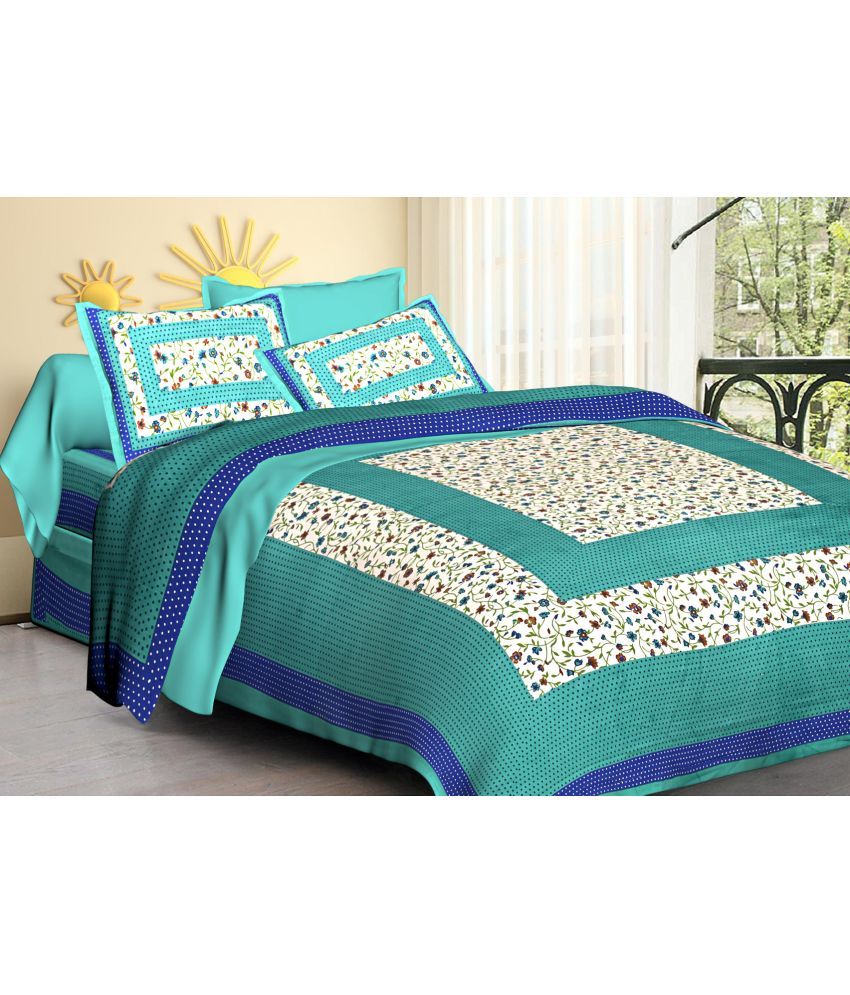     			Poorak Cotton Abstract Printed 1 Double Bedsheet with 2 Pillow Covers - Green