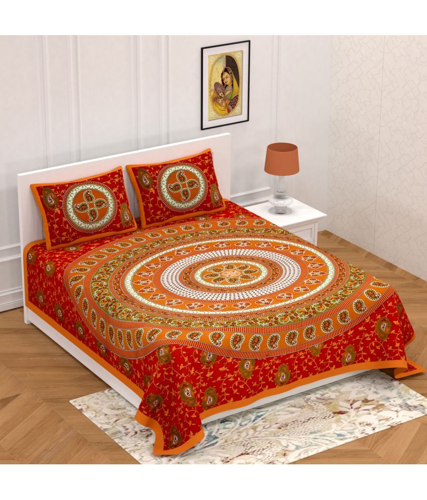     			Poorak Cotton Abstract Printed 1 Double Bedsheet with 2 Pillow Covers - Red