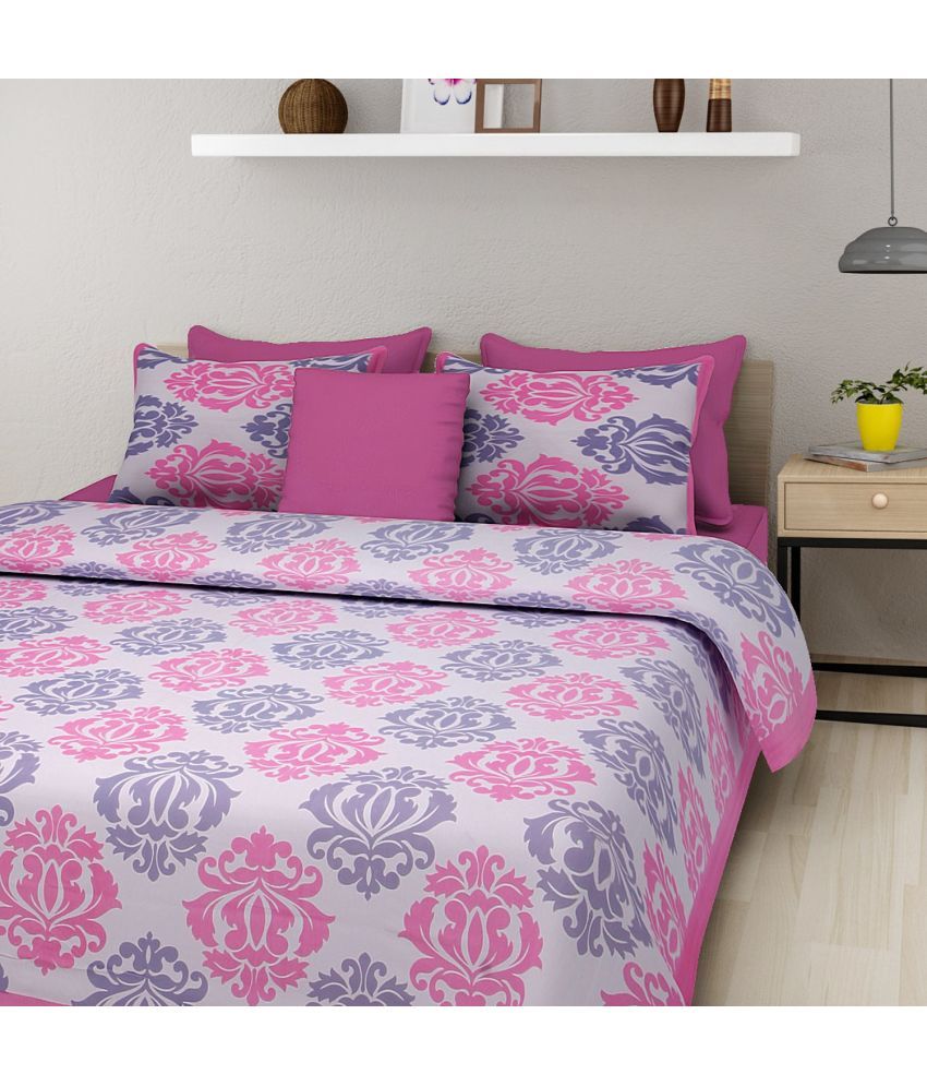     			Poorak Cotton Abstract Printed 1 Double Bedsheet with 2 Pillow Covers - Pink