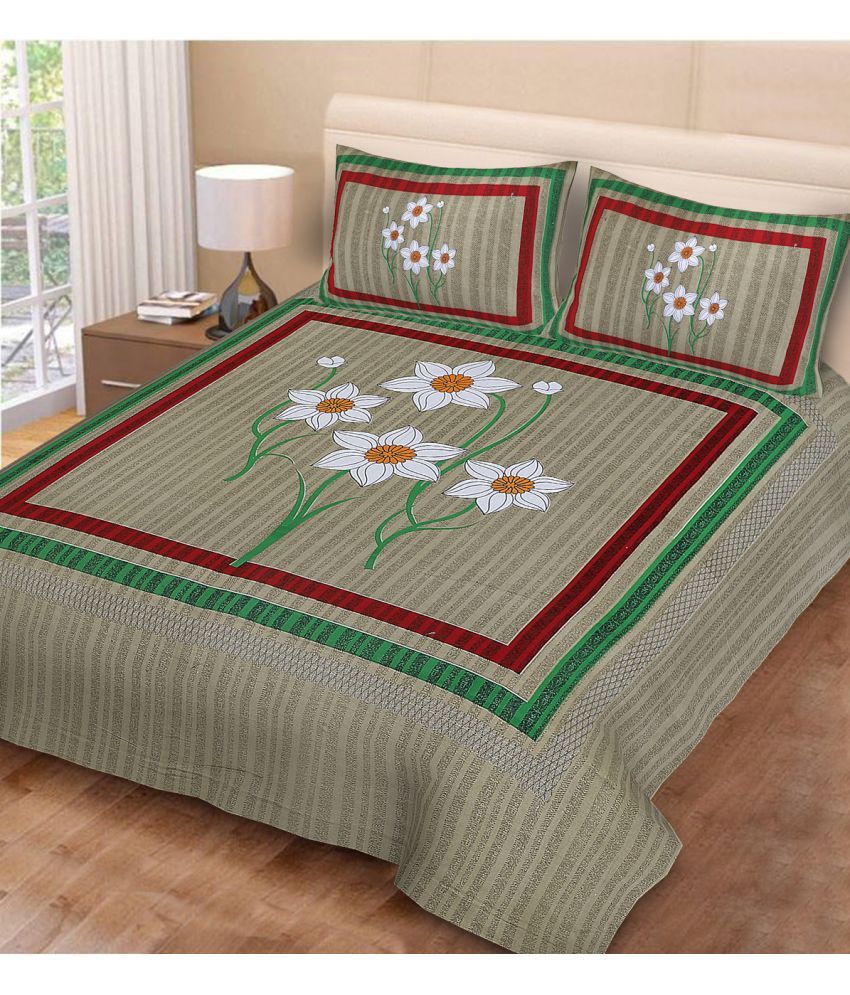     			Poorak Cotton Abstract Printed 1 Double Bedsheet with 2 Pillow Covers - Brown