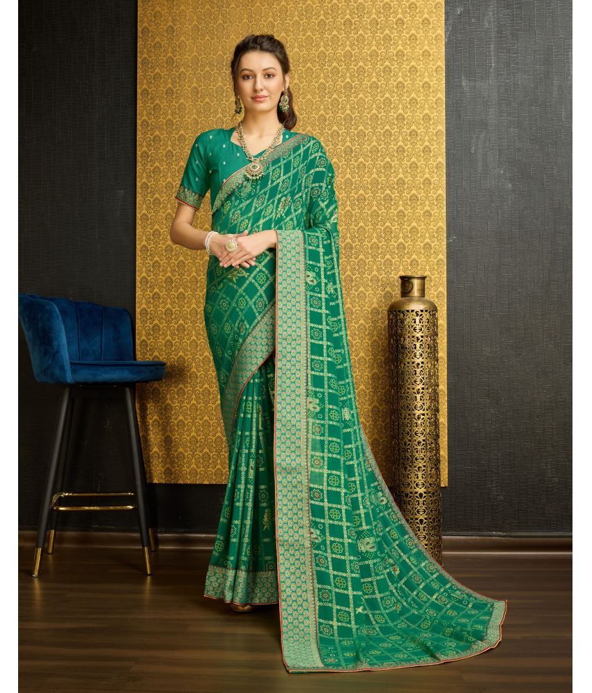     			Rekha Maniyar Georgette Printed Saree With Blouse Piece - Teal ( Pack of 1 )