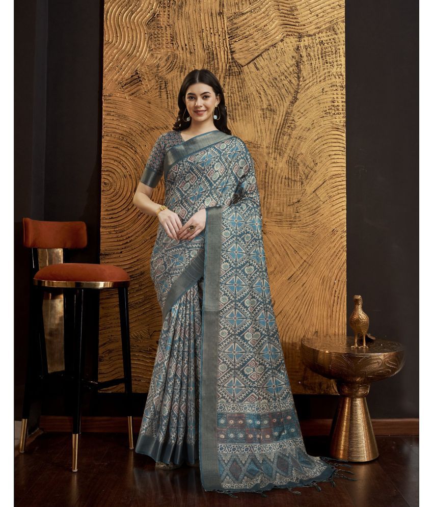     			Rekha Maniyar Silk Printed Saree With Blouse Piece - Grey ( Pack of 1 )