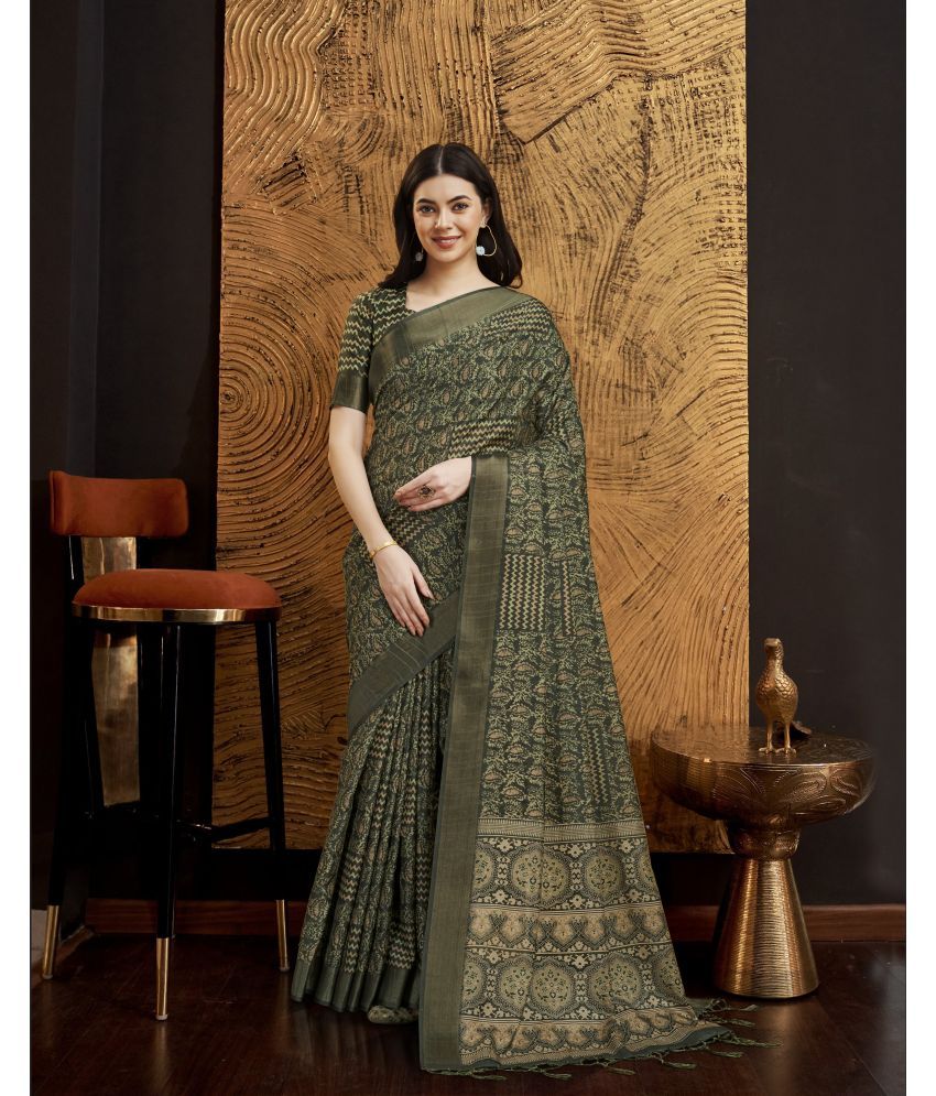     			Rekha Maniyar Silk Printed Saree With Blouse Piece - Green ( Pack of 1 )