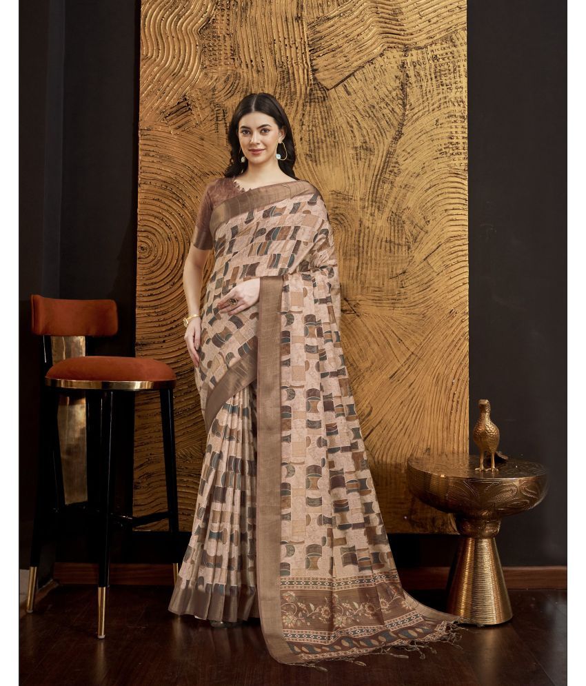     			Rekha Maniyar Silk Printed Saree With Blouse Piece - Beige ( Pack of 1 )