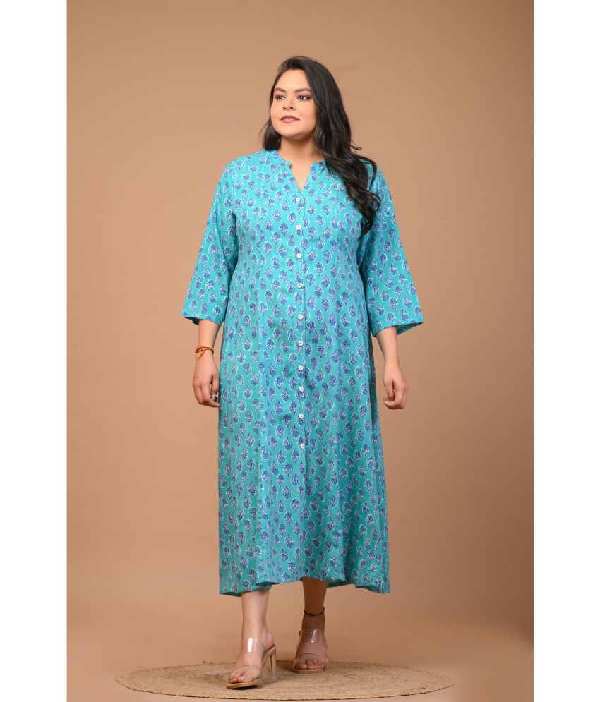     			Swasti Cotton Blend Printed A-line Women's Kurti - Blue ( Pack of 1 )