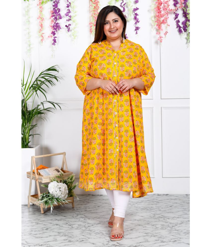     			Swasti Cotton Blend Printed A-line Women's Kurti - Yellow ( Pack of 1 )