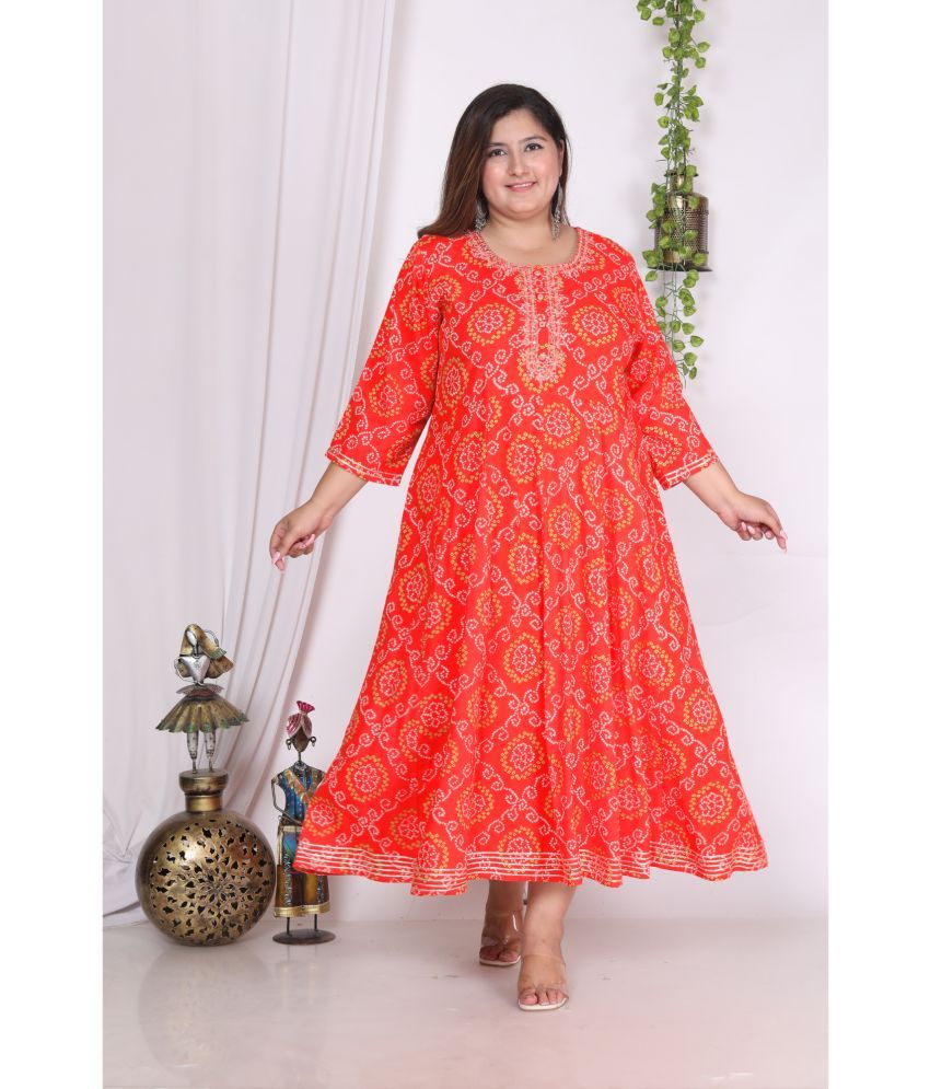     			Swasti Cotton Blend Printed Flared Women's Kurti - Orange ( Pack of 1 )