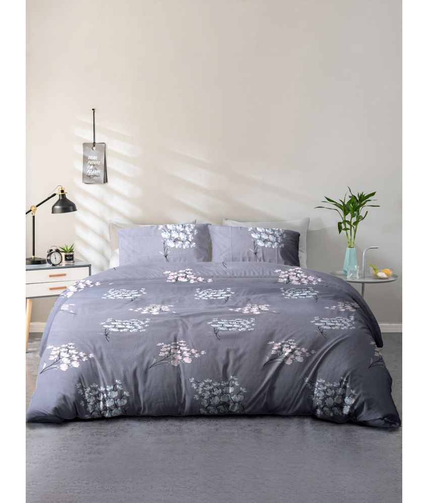     			Cortina Microfiber Floral 1 Double Queen Size Bedsheet with 2 Pillow Covers - Gray