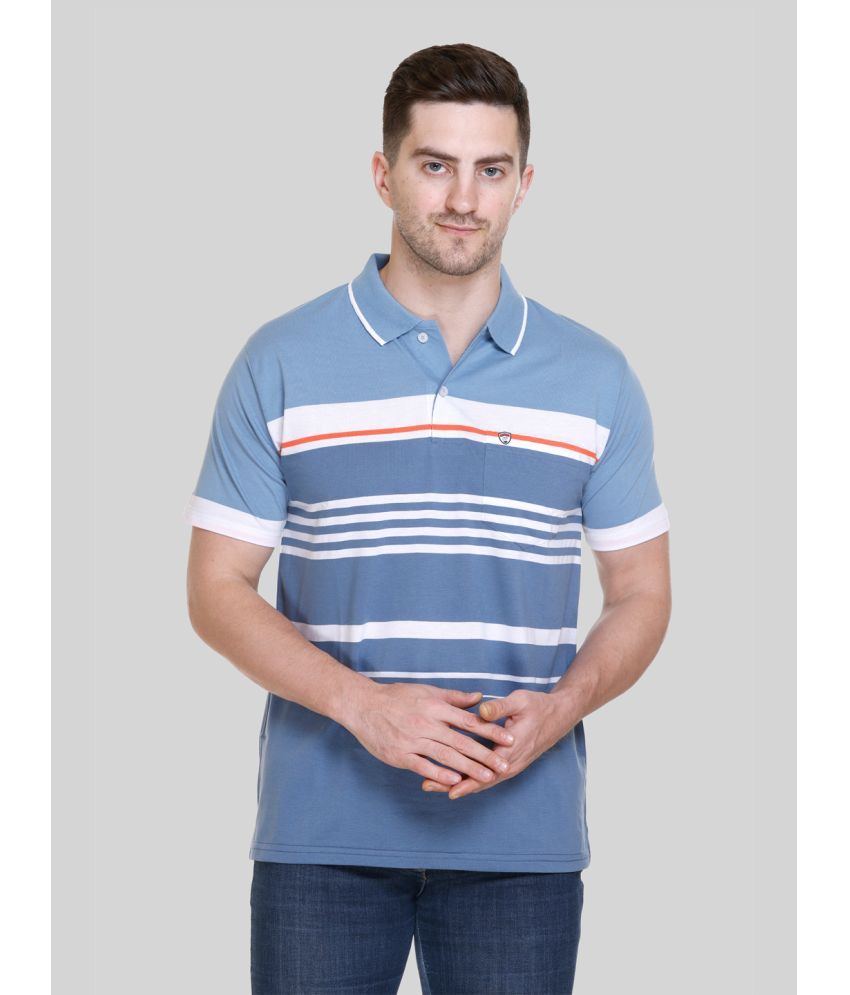     			Otaya Plus Cotton Blend Regular Fit Striped Half Sleeves Men's Polo T Shirt - Blue ( Pack of 1 )