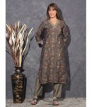 Mamoose Cotton Blend Printed Kurti With Pants Women's Stitched Salwar Suit - Grey Melange ( Pack of 1 )