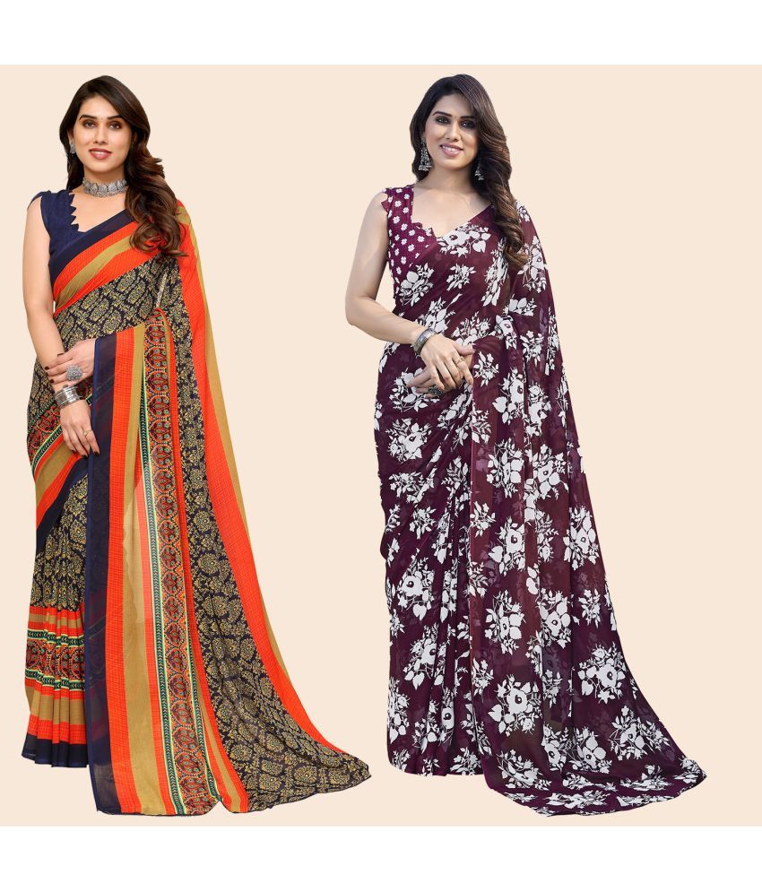     			ANAND SAREES Georgette Printed Saree With Blouse Piece - Multicolour ( Pack of 2 )