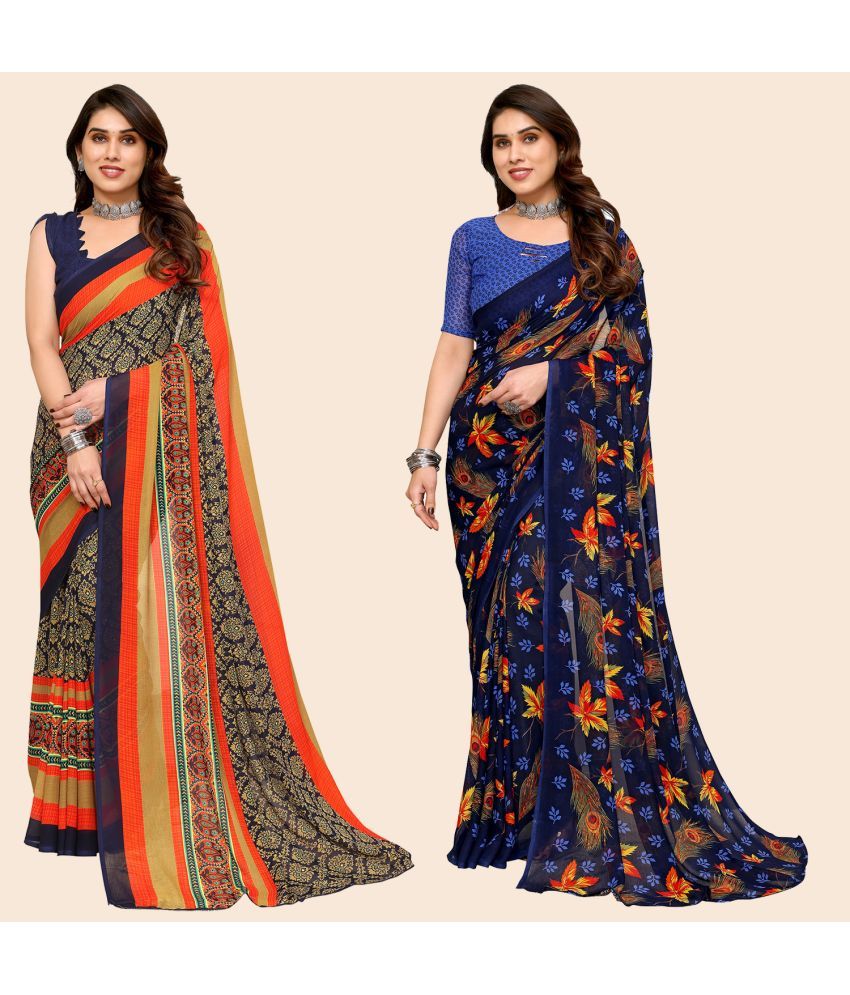     			ANAND SAREES Georgette Printed Saree With Blouse Piece - Multicolour ( Pack of 2 )