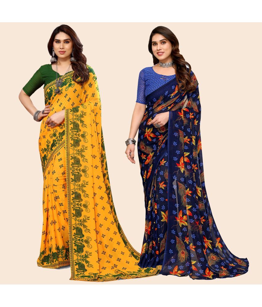     			ANAND SAREES Georgette Printed Saree With Blouse Piece - Multicolour ( Pack of 2 )