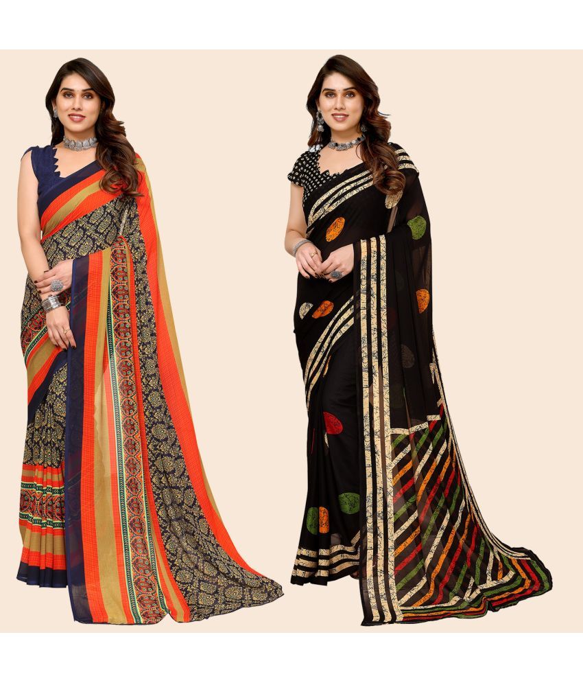     			ANAND SAREES Georgette Printed Saree With Blouse Piece - Multicolour ( Pack of 2 )