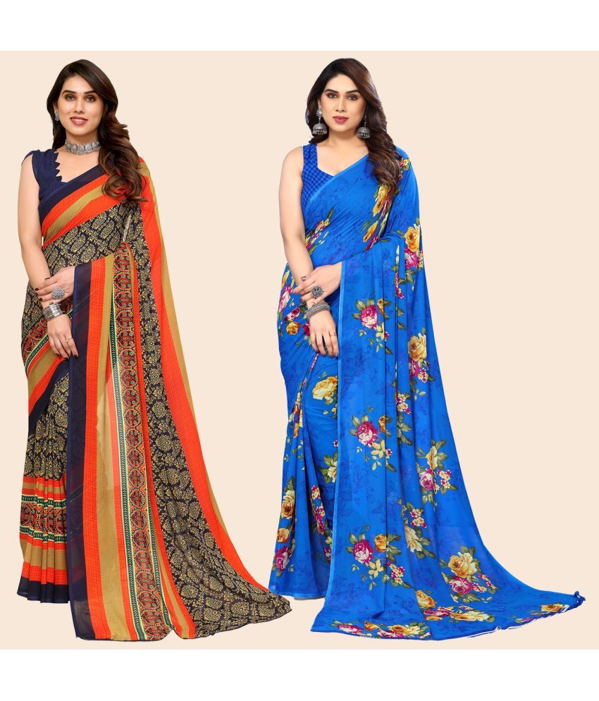     			ANAND SAREES Georgette Printed Saree With Blouse Piece - Multicolour ( Pack of 2 )