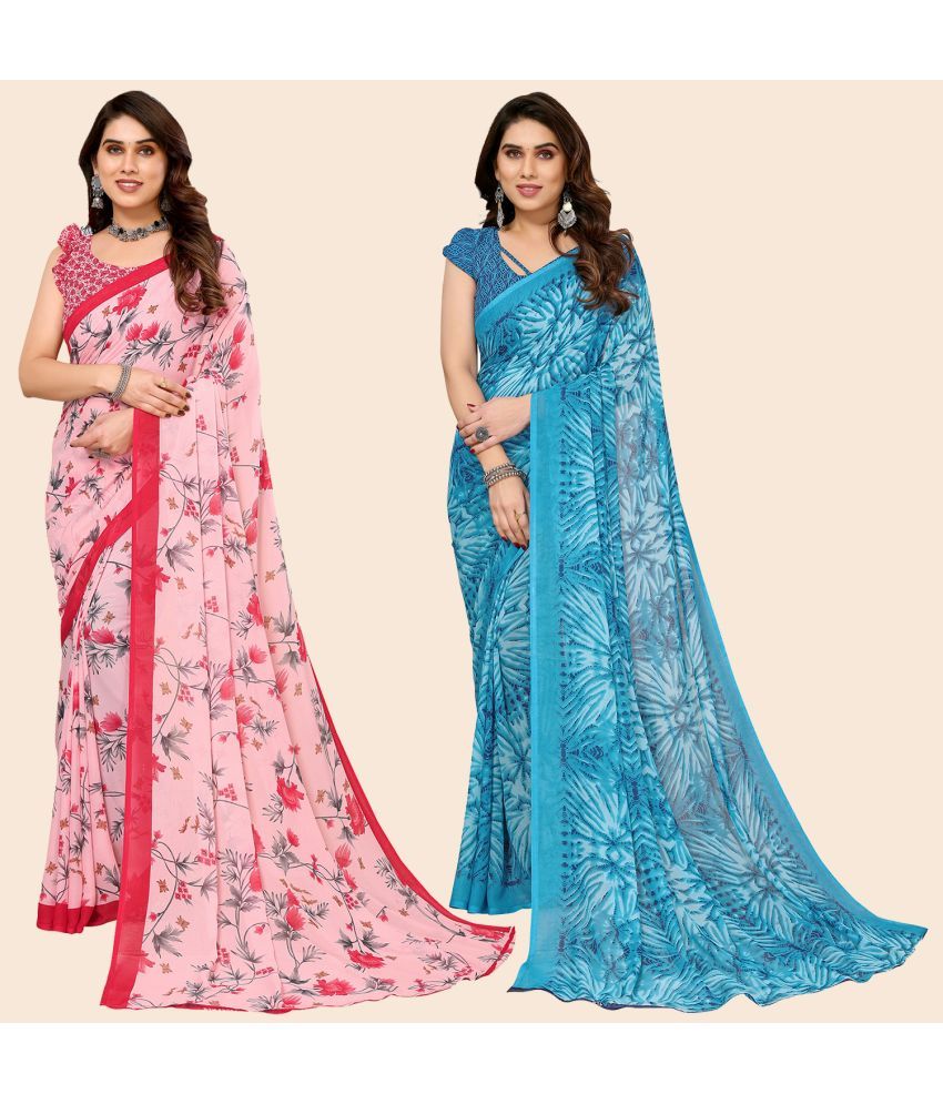     			ANAND SAREES Georgette Printed Saree With Blouse Piece - Multicolour ( Pack of 2 )