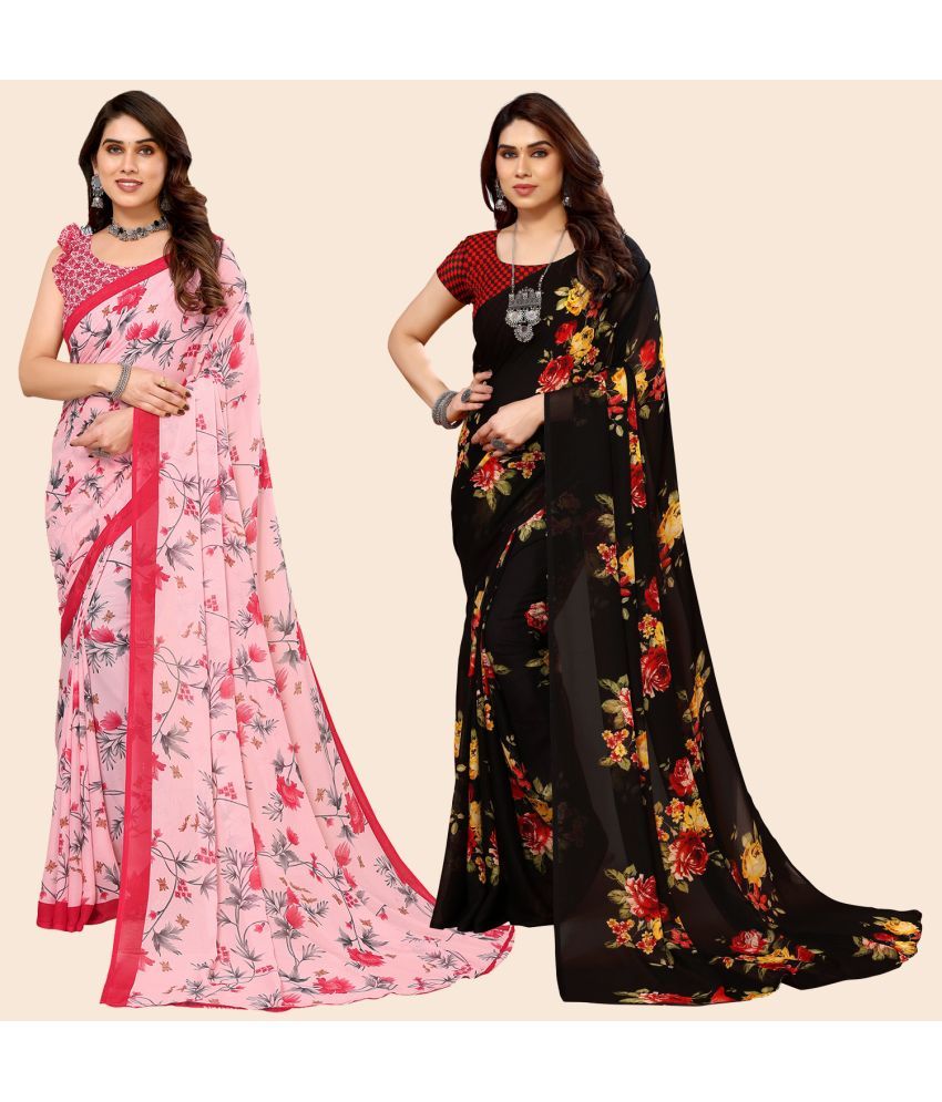     			ANAND SAREES Georgette Printed Saree With Blouse Piece - Multicolour ( Pack of 2 )