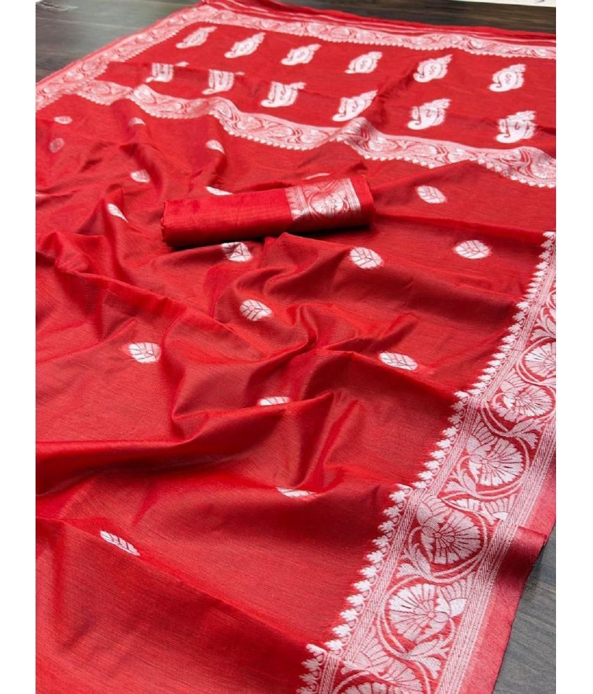     			Apnisha Banarasi Silk Embellished Saree With Blouse Piece - Red ( Pack of 1 )