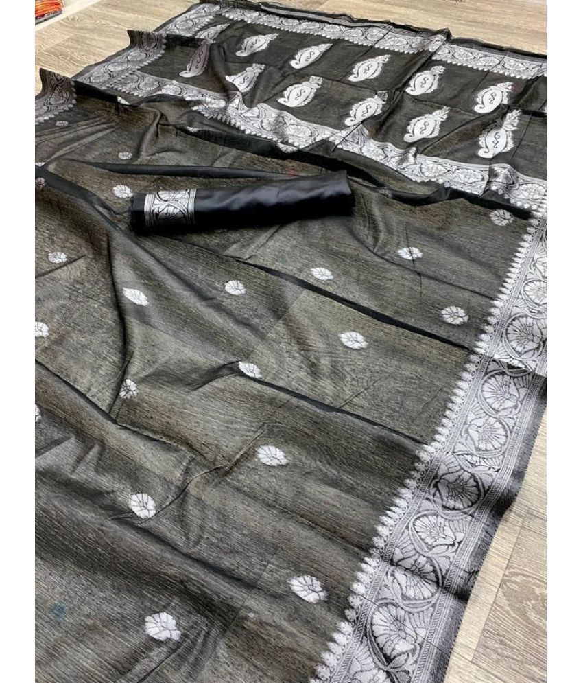     			Apnisha Banarasi Silk Embellished Saree With Blouse Piece - Black ( Pack of 1 )