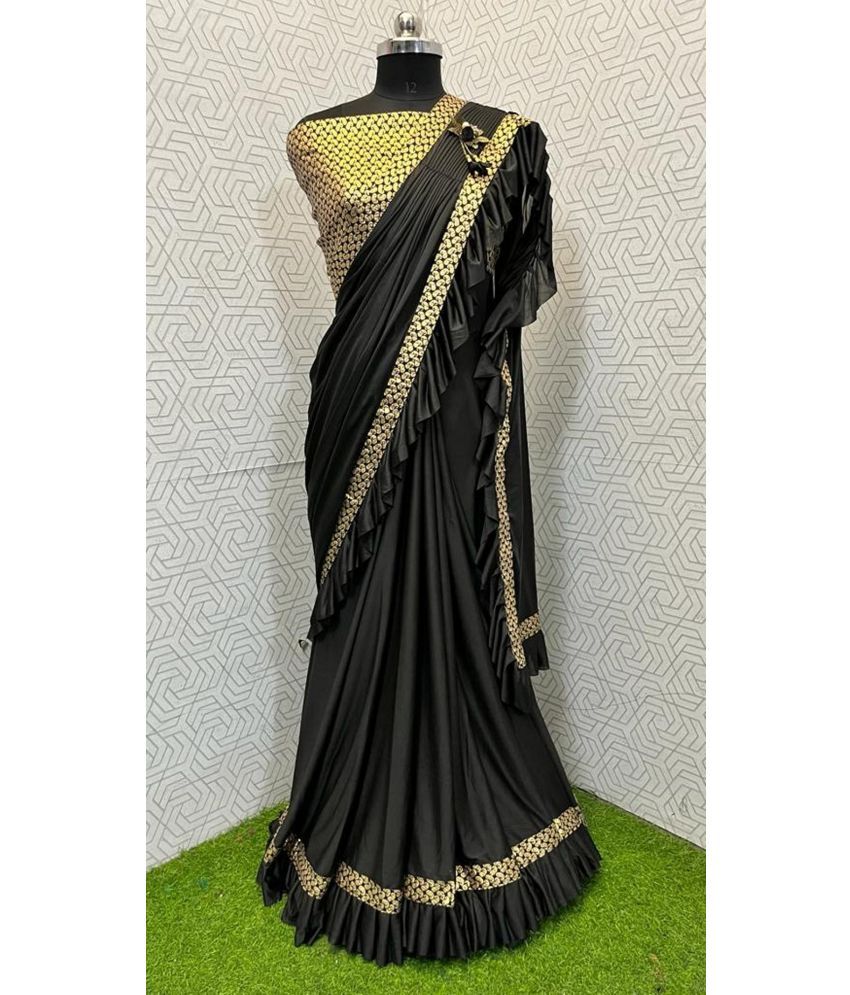     			Apnisha Silk Embellished Saree With Blouse Piece - Black ( Pack of 1 )