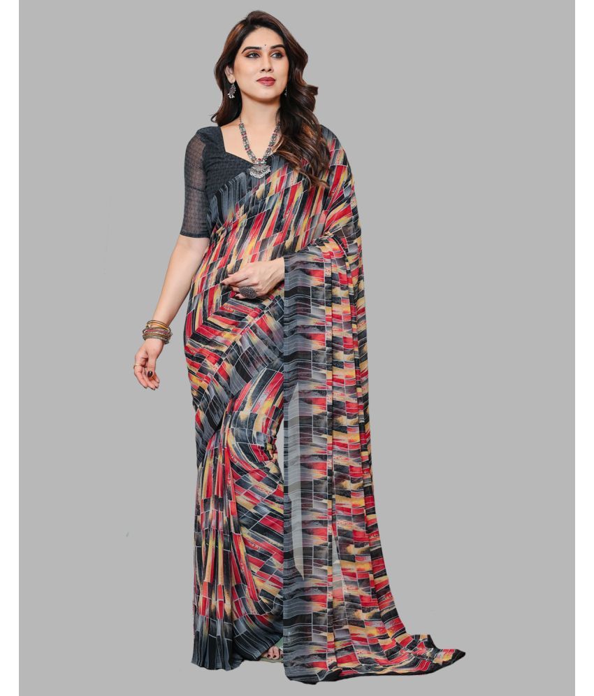     			Kashvi Sarees Chiffon Printed Saree With Blouse Piece - Grey ( Pack of 1 )