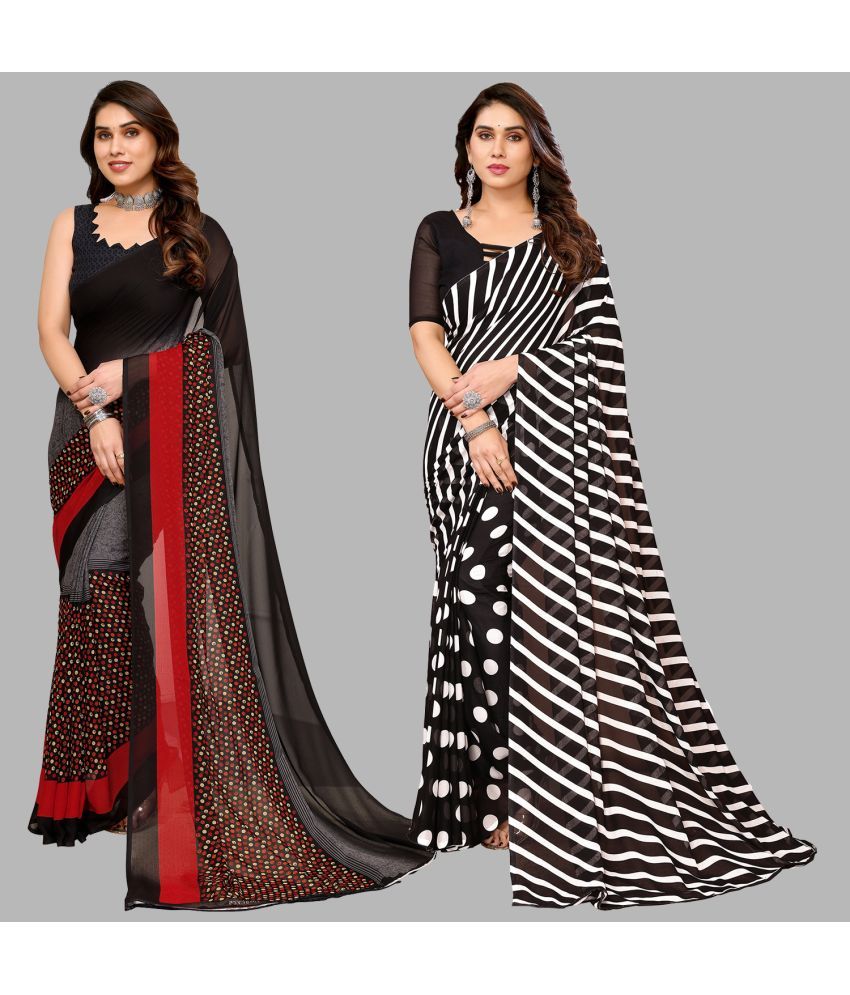     			Kashvi Sarees Georgette Printed Saree With Blouse Piece - Multicolour ( Pack of 2 )