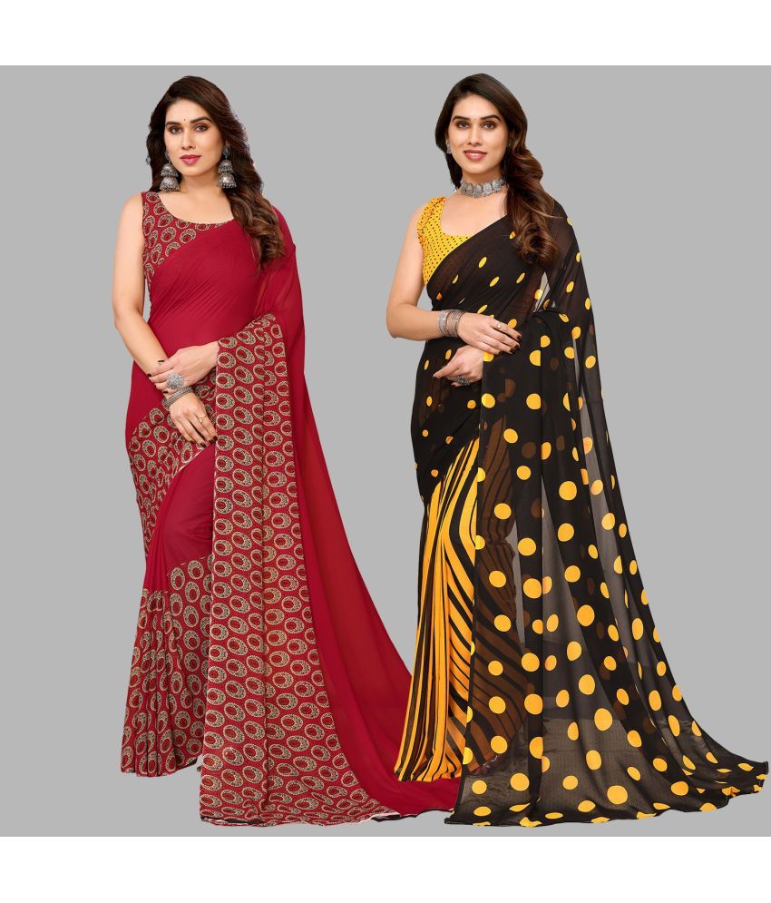     			Kashvi Sarees Georgette Printed Saree With Blouse Piece - Multicolour ( Pack of 2 )