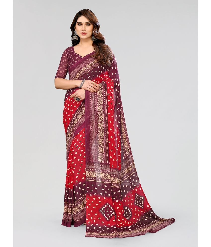     			Kashvi Sarees Georgette Printed Saree With Blouse Piece - Red ( Pack of 1 )