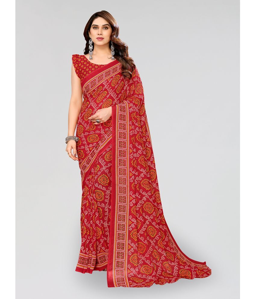     			Kashvi Sarees Georgette Printed Saree With Blouse Piece - Red ( Pack of 1 )