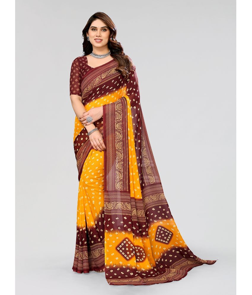     			Kashvi Sarees Georgette Printed Saree With Blouse Piece - Yellow ( Pack of 1 )