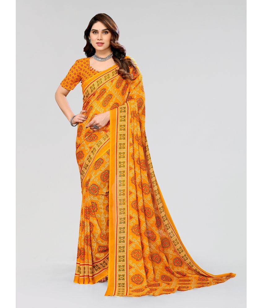     			Kashvi Sarees Georgette Printed Saree With Blouse Piece - Yellow ( Pack of 1 )