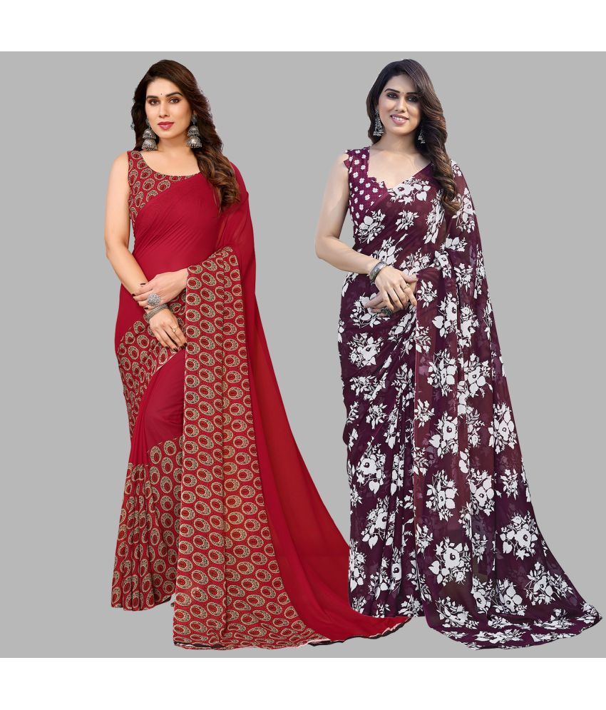     			Kashvi Sarees Georgette Printed Saree With Blouse Piece - Multicolour ( Pack of 2 )