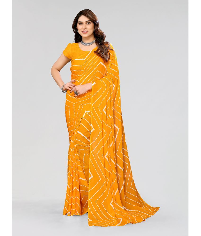     			Kashvi Sarees Georgette Printed Saree With Blouse Piece - Yellow ( Pack of 1 )