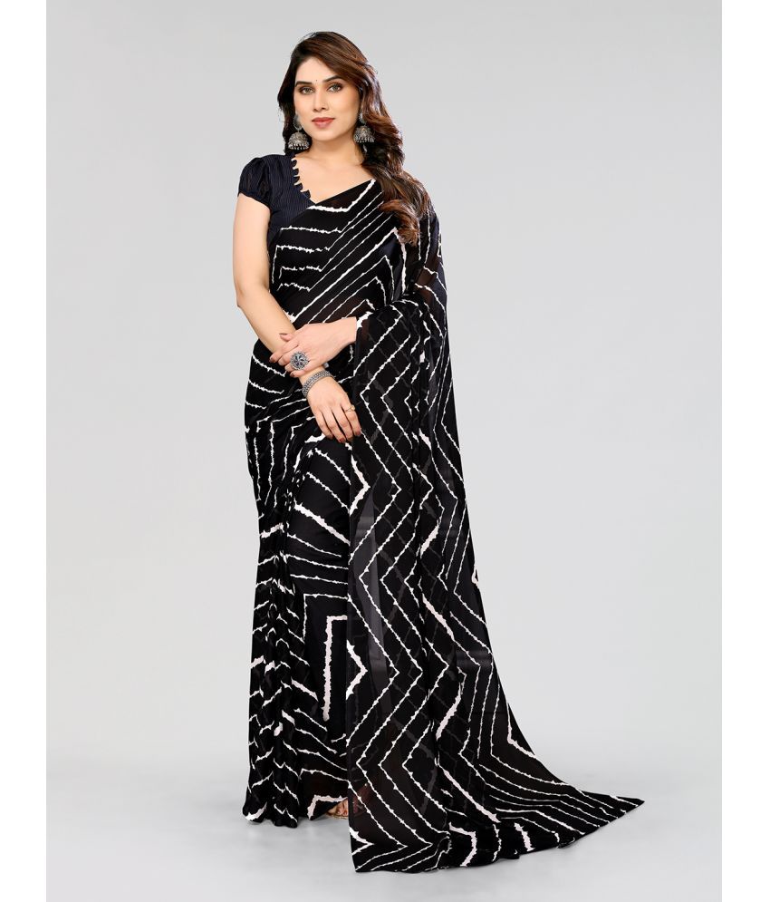     			Kashvi Sarees Georgette Printed Saree With Blouse Piece - Black ( Pack of 1 )