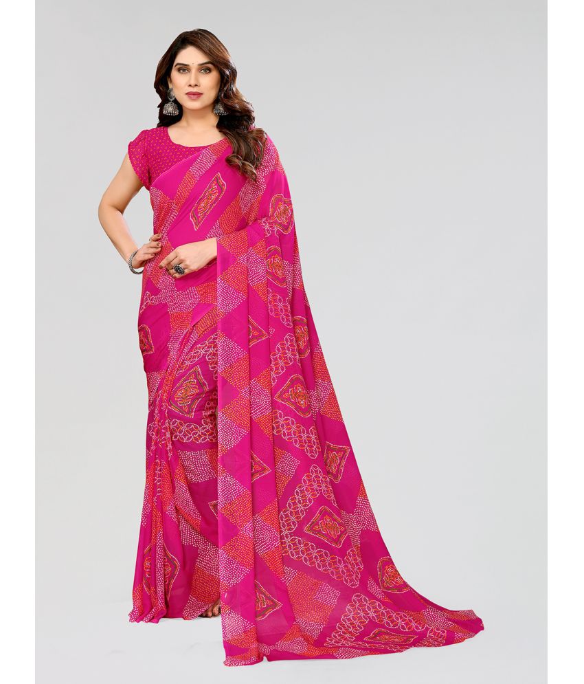     			Kashvi Sarees Georgette Printed Saree With Blouse Piece - Pink ( Pack of 1 )