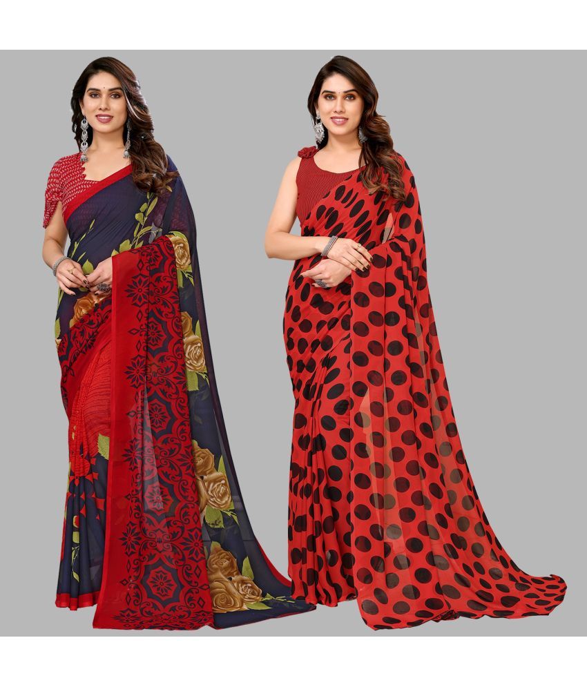     			Kashvi Sarees Georgette Printed Saree With Blouse Piece - Multicolour ( Pack of 2 )