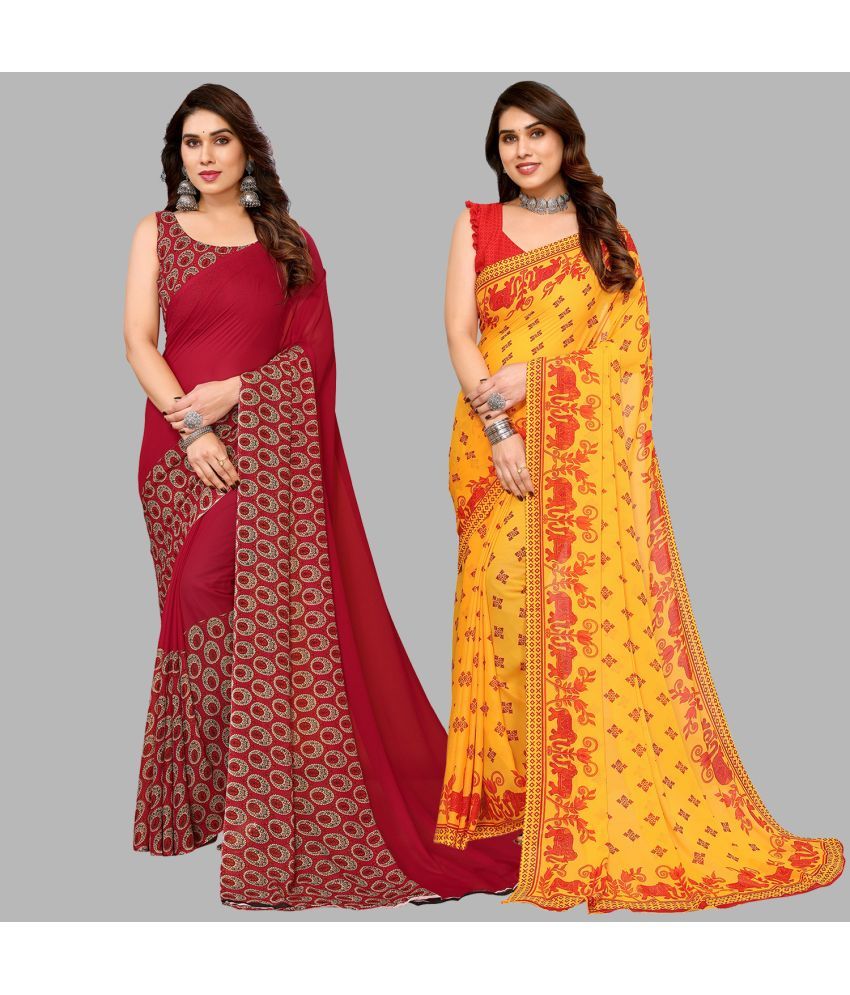     			Kashvi Sarees Georgette Printed Saree With Blouse Piece - Multicolour ( Pack of 2 )