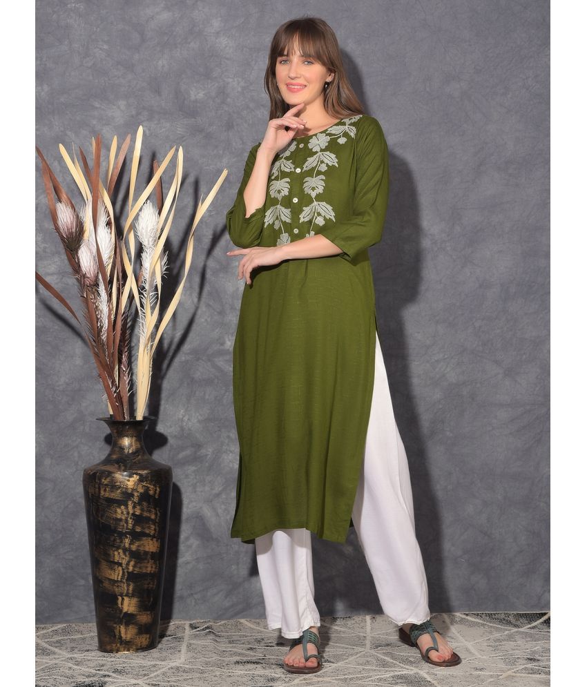     			Mamoose Rayon Embroidered Straight Women's Kurti - Green ( Pack of 1 )