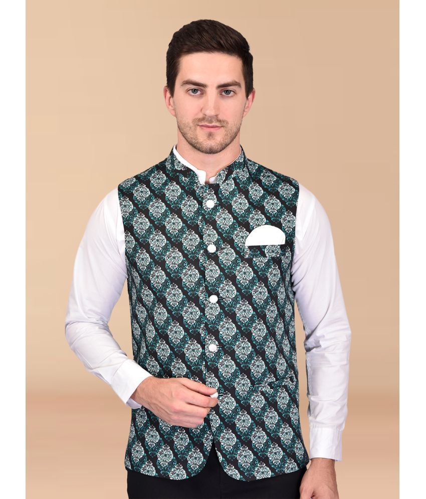     			PRINTCULTR Black Cotton Blend Men's Nehru Jacket ( Pack of 1 )