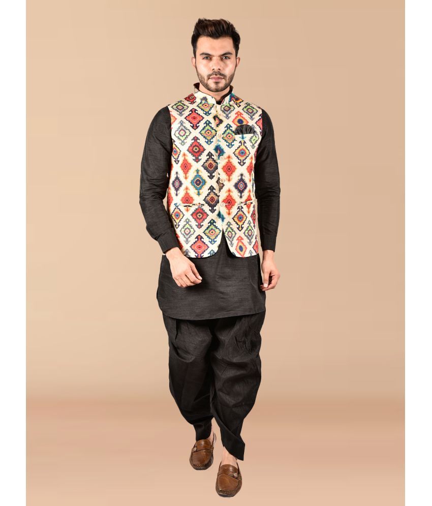     			PRINTCULTR Black Silk Regular Fit Men's Dhoti Kurta Set ( Pack of 1 )