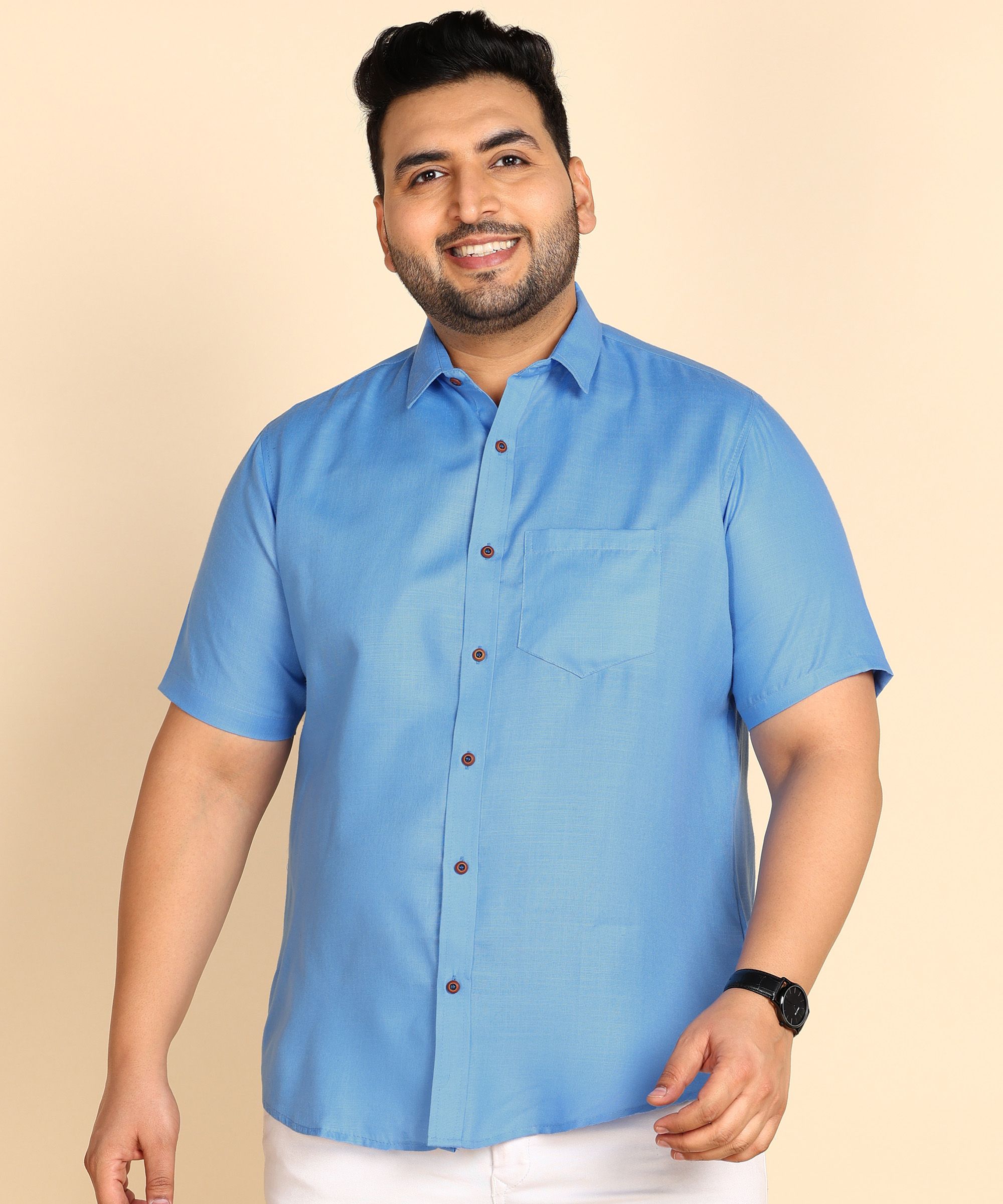     			PRINTCULTR Cotton Blend Regular Fit Solids Half Sleeves Men's Casual Shirt - Blue ( Pack of 1 )