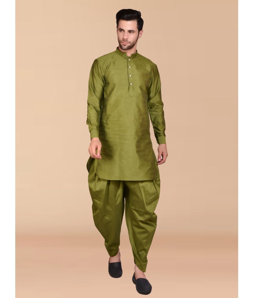     			PRINTCULTR Green Silk Regular Fit Men's Dhoti Kurta Set ( Pack of 1 )