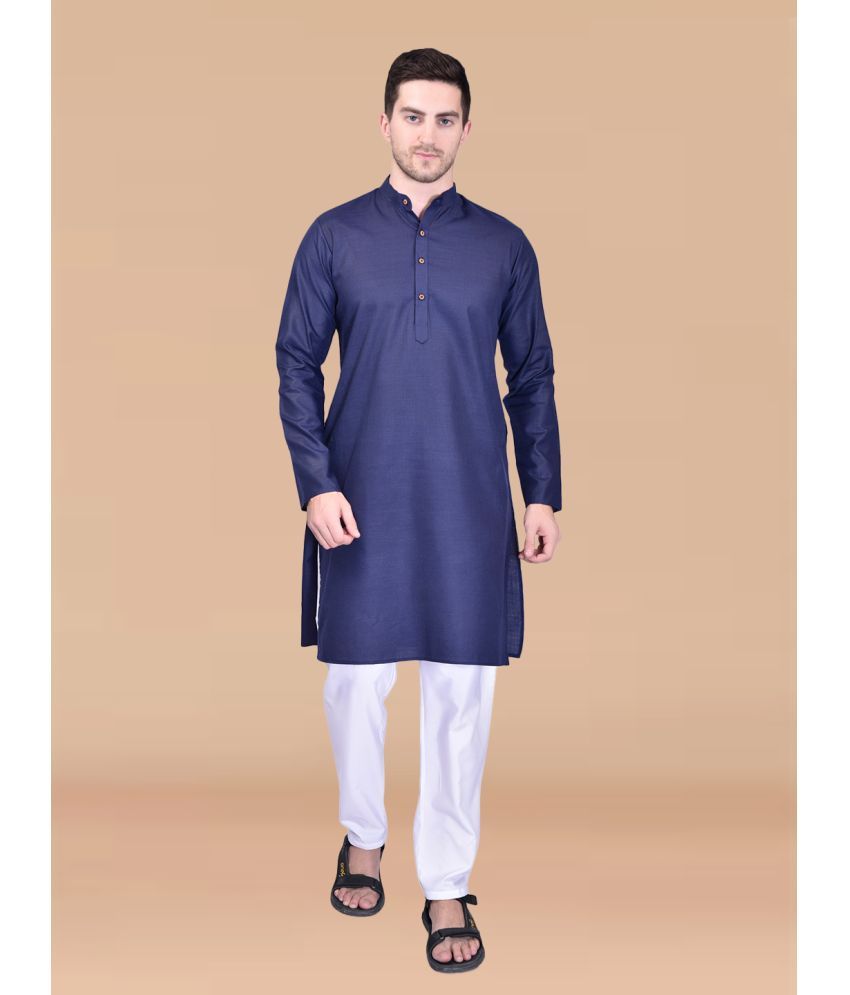     			PRINTCULTR Navy Cotton Regular Fit Men's Kurta Pyjama Set ( Pack of 1 )