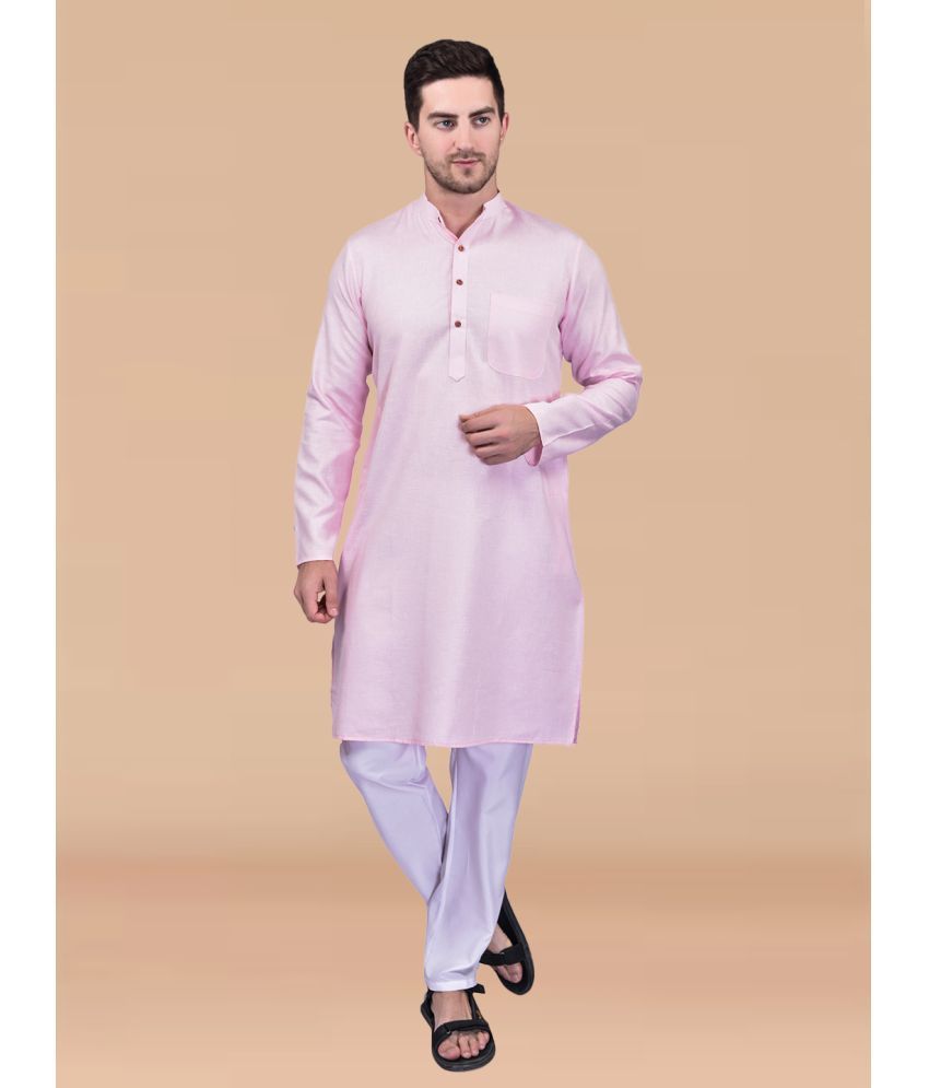     			PRINTCULTR Pink Cotton Regular Fit Men's Kurta Pyjama Set ( Pack of 1 )