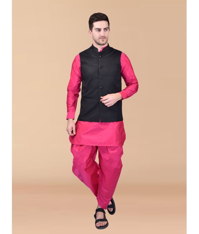     			PRINTCULTR Pink Silk Regular Fit Men's Dhoti Kurta Set ( Pack of 1 )