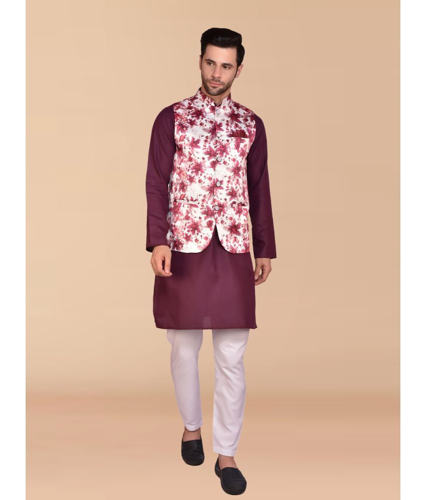     			PRINTCULTR Purple Cotton Regular Fit Men's Kurta Pyjama Set ( Pack of 1 )