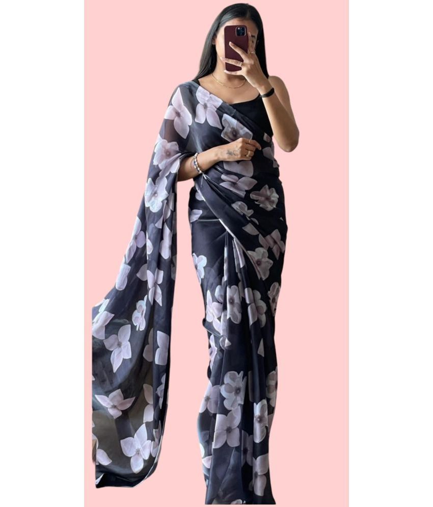     			Sidhidata Georgette Printed Saree With Blouse Piece - Multicolor1 ( Pack of 1 )